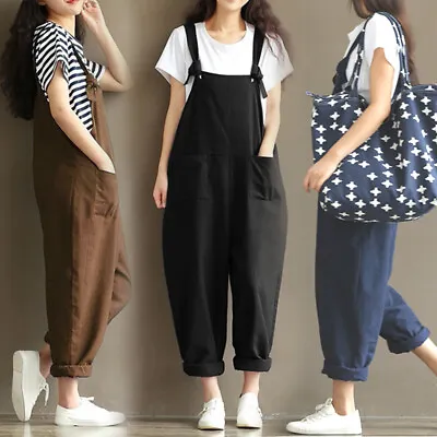 £9.55 • Buy Womens Loose Dungarees Jumpsuit Oversize Baggy Overalls Strappy Harem Trousers