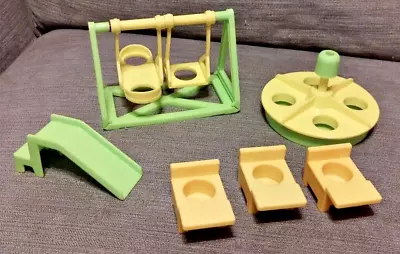 Vintage Fisher Price Little People Playground Lot - Slide Merry Go Round Swing.. • $19.95