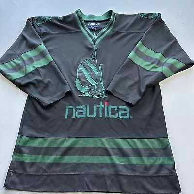 Nautica Shirt Mens L Black Green Vintage 90s Hockey Jersey • $9.99