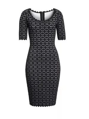 Classy Stretch Fitted Milly Laser Cut Pointelle Black White Sheath Dress Nwt S • £48