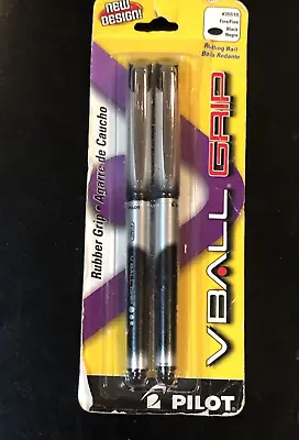 NOS Pilot VBall Grip Rolling Ball Pens 2 Pk 35510 Black Ink Fine Japan FREE SHIP • $13.99