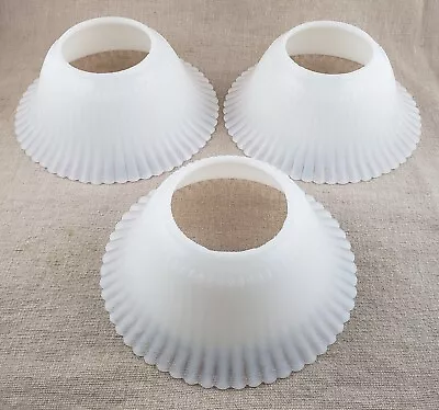 3 Antique 6  Chandelier Fan Light Shades Ribbed Opaque White Glass Art Deco • $39.95