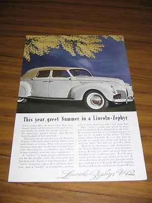 $14.24 • Buy 1938 Print Ad The Lincoln Zephyr With V-12 Engine