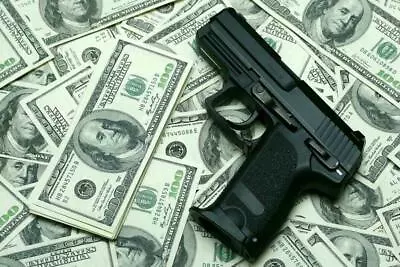 MONEY PILE GUN 9MM GLOSSY POSTER PICTURE PHOTO PRINT Cash 100 Dollars Bills 4203 • $11.99