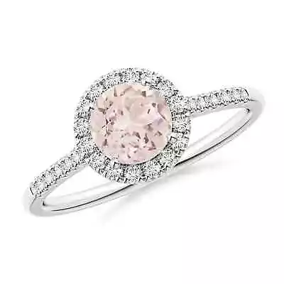 ANGARA Round Morganite Halo Ring With Diamond Accents For Women In 14K Gold • $710.10