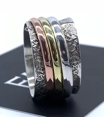 £21.99 • Buy Designer 925 Sterling Silver Mens Ladies Spinner Ring Band Spinning Stress Gift