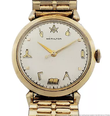 Hamilton Factory Masonic Dial 18J 735 Vintage Mens Wrist Watch 	 • $138.50