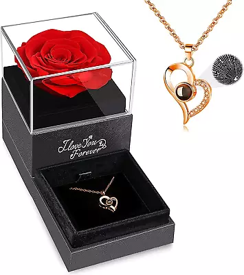 Mothers Day Gifts Preserved Real Rose With I Love You Necklace Forever Flowers • $33.55