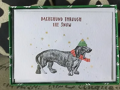 New Box Of 15 Dachshund Christmas Cards Through The Snow Doxie Embellished Foil • $8.99