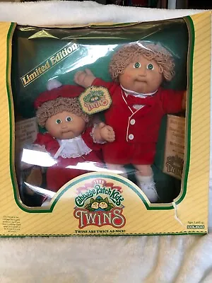 Vintage Cabbage Patch Kids Twins 1985 Red Outfits Blonde Hair Green Eyes NEW • $99.99