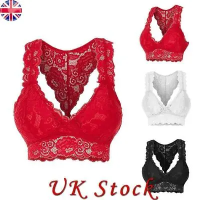 Women Lace Halter Neck Push Up Bralette Tops Crop Bra Cami Bustier Bralet UK • £7.19