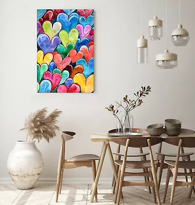 Colourful Love Gift Heart Print Framed Canvas Wall Art Picture Decor Living Room • £19.99