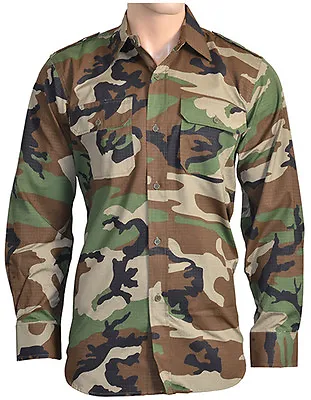 £30.95 • Buy Military Ripstop Field Shirt All Sizes Woodland Camo Cotton Army Camouflage Top