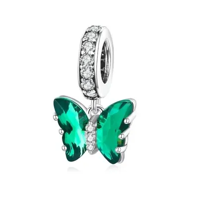$26.99 • Buy Sterling Silver Hanging Butterfly Dream GREEN Crystal Charm By YOUnique Designs