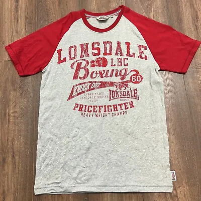 Lonsdale Slim-Fit T-Shirt Lion Print Logo Cotton Grey Red Mens Medium Boxing • £7.49