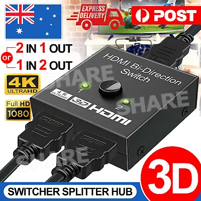 2 In 1 In Out UHD 4K Bi Direction 2.0 Switch Switcher Splitter Hub HDCP 3D • $10.85