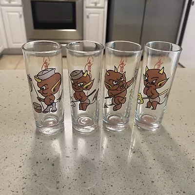 Vintage Ed Hardy DEVIL Tall Shot Glasses Lot Of 4 Free Shipping • $39.95