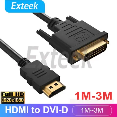 HDMI To DVI Cable Male DVI-D For LCD Monitor Computer Projector DVD Cord Lead AU • $5.65