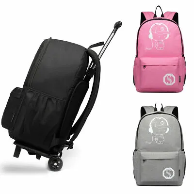 25L Children's Backpack Luminous Rucksack Wheels Trolly Cabin Bag Laptop Bag • £16.77