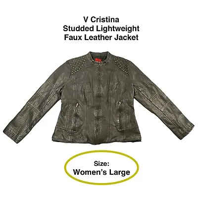 Cristina Women Large Lightweight Studded Black Faux Leather Zippered Jacket • $14.50