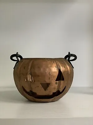 Halloween Pumpkin Jack O’ Lantern  Hammered Cauldron Copper Metal Color • $34.99