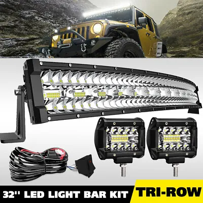 32inch LED Light Bar+4  Pods Spot Flood Combo Offroad Driving Truck SUV+Wire 32  • $59.90