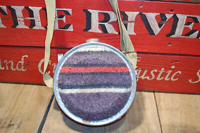 Vintage Metal   Canteen With Gray Red BLUE Wool Cover And Sling/Strap 2 Qt • $17.99