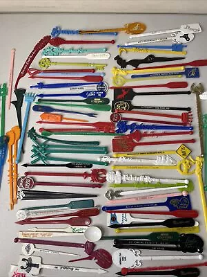 100 Vintage Plastic Swizzle Stir Sticks Advertising Hotels Bars Restaurants • $20