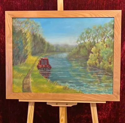 Original Acrylic Painting Red Boat On The Canal Art By Anonymous • £19.99