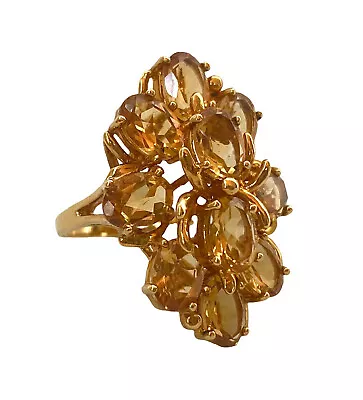 Citrine Cocktail Ring Vintage Vermeil Gold Sterling Silver Statement Sz 5.75 • $150