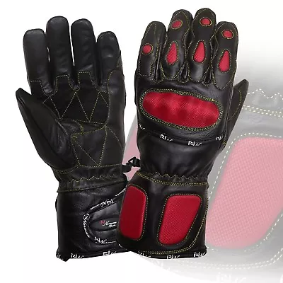 Winter Waterproof Motorcycle Motorbike Touring Bike Gloves Leather Red Knuckles • £16.99