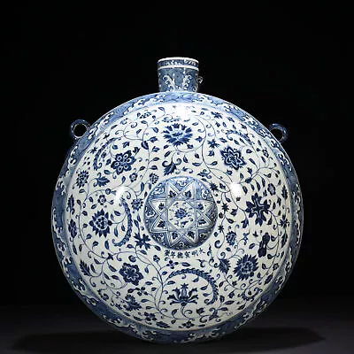 19.5  Antique Ming Dynasty Porcelain Xuande Mark Blue White Flowers Plants Vase • £1182.94