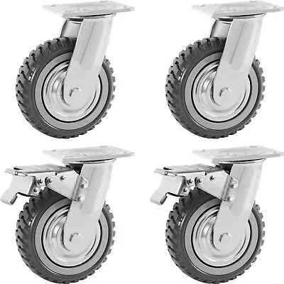 4PCS 6  Heavy Duty Industrial Polyurethane Rubber Caster Safety Brake Wheels • $48.09