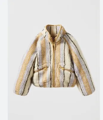 Zara Girl’s Striped Sherpa Zip Jacket With Pockets - 11/12Y • $20