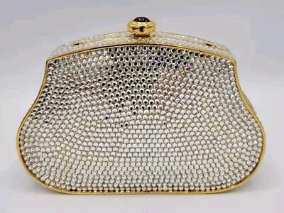 Judith Leiber Silver Crystals Evening Shoulder Bag Clutch Minaudiere Vintage • $725.04