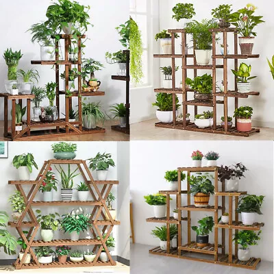 Multi-Pot Large Wood Plant Stand Rack Plant Shelf Home Office Corner Living Room • $49.91