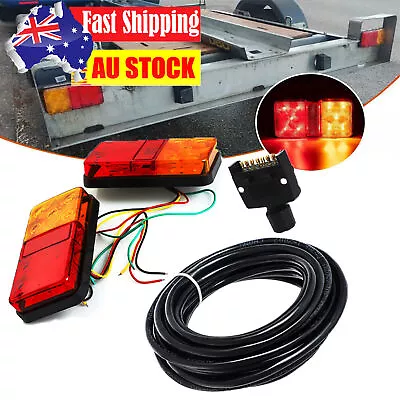 10 LED Trailer Tail Light Kits Pair Plug 8m 5 Core Wire Caravan Ute 7 Pin Flat • $38.99