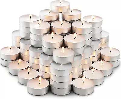 Unscented Tea Lights Candles In Bulk | 100 White Smokeless Dripless & Long  • $23.99