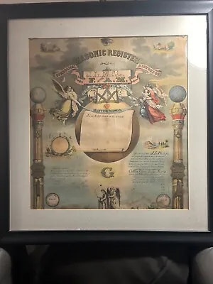 Vintage 1853 Masonic Register Certificate Large Framed • $500