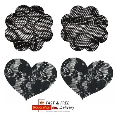 BLACK Lace Breast Cover Women's Breast Sticker Nipple Covers Dress Pasties Heart • £2.99