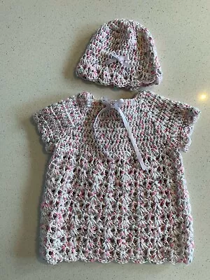 Beautiful Hand Made Crochet Multi Colours Baby Dress & Hat Set Newborn -2 Mths • £7