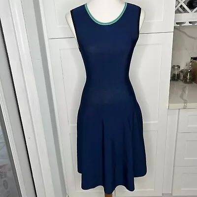 Issa London Knit Blue Black & Green Fit And Flare Dress Women’s Size Small • $39