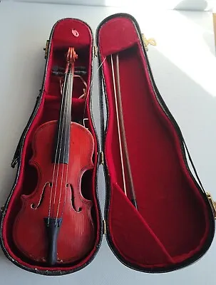 Vintage Mini Wooden Violin & Bow In Black Case • $29.94