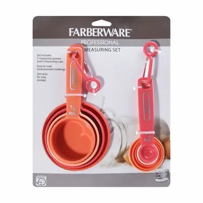 Farberware Nesting Measuring Cups And Spoons Set 9 Piece Plastic - Coral Ombre • $9.99