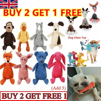 Pet Dog Chew Toys Braided Rope Squeaker  Dog Teeth Dental Cleaner Gifts • £6.98