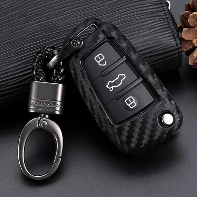 Carbon Fiber Silicone 3 Buttons Key Case Cover Shell For Audi A1 A3 A6 Q3 Q7 TT • $18.37