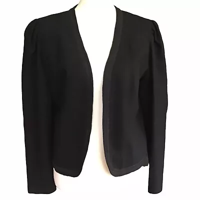 Vintage F.A. Chatta Black Wool Blazer Collarless Open Front  • $20