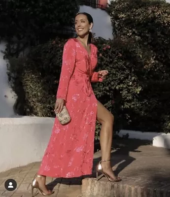 £20 • Buy Zara Pink Fuchsia Jacquard Print Wrap Midi Dress M