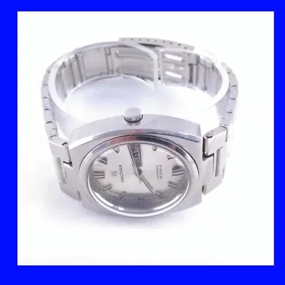 £375 • Buy Chunky Steel Retro Waltham Day Date Silver  Dial Auto 25 Jewel Wrist Watch 1972