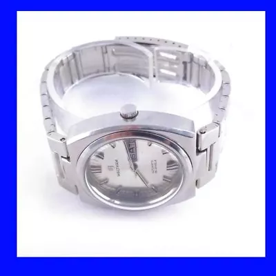 £375 • Buy Chunky Steel Retro Waltham Day Date Silver  Dial Auto 25 Jewel Wrist Watch 1972